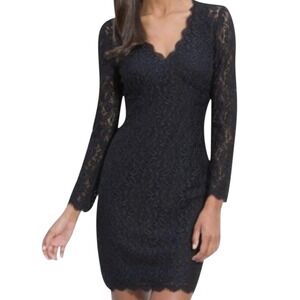 Adrianna Papell Black Lace Long Sleeve Sheath Dress Size 4 Whimsigoth Romantic‎